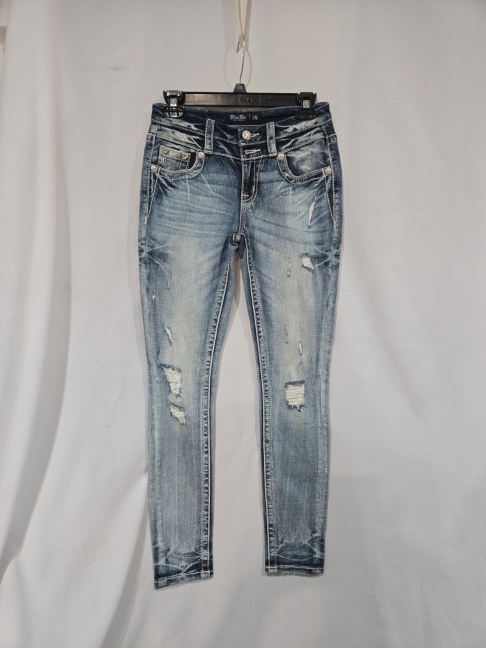 Miss Me Light Blue Distressed Skinny Jeans Size 25, Embellished Pockets